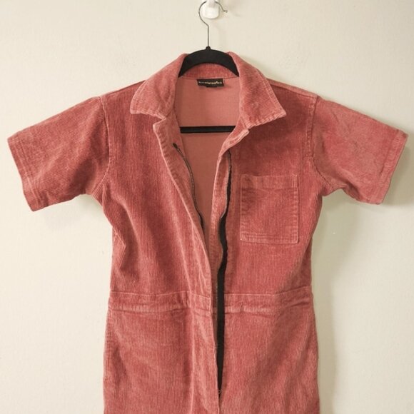 Nooworks Women Corduroy Jumpsuit Small Front Zip-Up Comfy Stretch Short Sleeve - Picture 3 of 12
